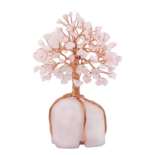 Rose Quartz Gemstone Tree Of Life - Natural Rose Quartz Stone Base, Copper Wire Tree Money Tree, Crystal Tree For Positive Energy - Attract Good Luck, Chakra Tree, Feng Shui Decor, Spiritual Gift #TOP1