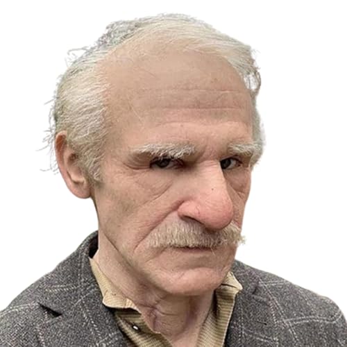 Mihauuke Máscara Realista de Anciano, Máscara de Cabeza Completa, Accesorios De Disfraz Con Cabello Y Barba Blancos Para Fiestas, Teatro Y Eventos Temáticos