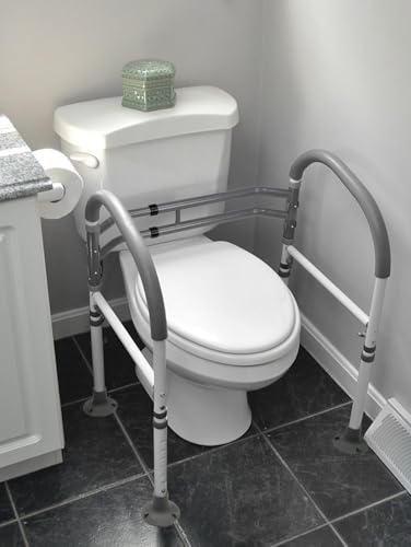 Vaunn Medical Adjustable Toilet Safety Rail for Seniors, Foldable Toilet Safety Frame for Elderly Adults, Bathroom Grab Bar Handle, Toilet Handle for Elderly & Disabled, Free-Standing (Gray) - Image 7