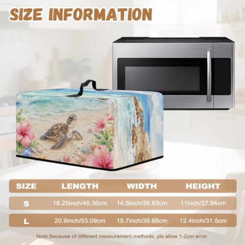 Image of Microwave Oven Cover, Air Fryer Toaster Oven Dust Cover Protective Dust-Proof Countertop Appliance Protector, S, 18.25 x 14.5 x 11 Inches, Beach Sea Turtle Hibiscus Flower