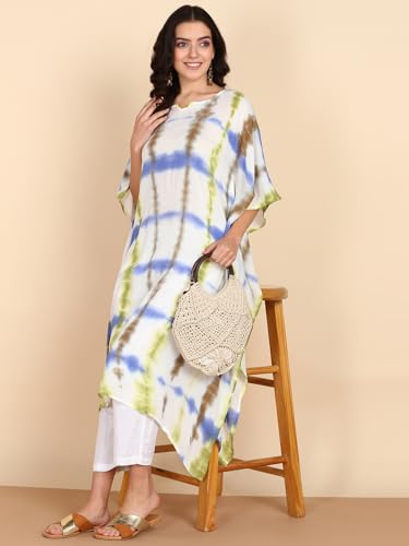 Image of Maaesa Women Handcrafted Tie & Dye Rayon Crepe Kaftan Dress | Casual Wear | Flowy Kaftan Style | Lightweight & Breathable Fabric