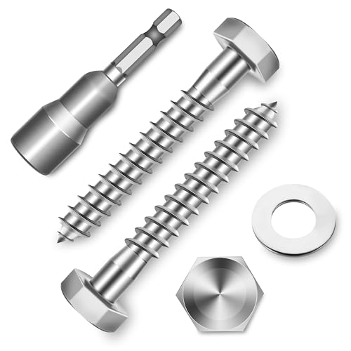 (12-Set) 5/16 x 2 Lag Screws for Wood, Stainless Steel Heavy Duty Hex Head Lag Bolts, ASME B18.2.1 Commercial/Industrial Grade Mounting Screws Bolts Kit by Marysino