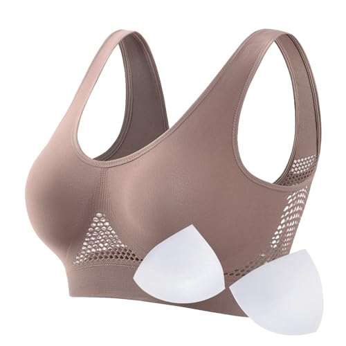 Ropa Interior Vestido Sujetador Deportivo Transpirable con realce para Mujer, Talla Grande, a Prueba de Correr, Fitness, Yoga, Fino, Acolchado, sin Aros Sujetadores Lactancia Aros (Rose Gold, M)