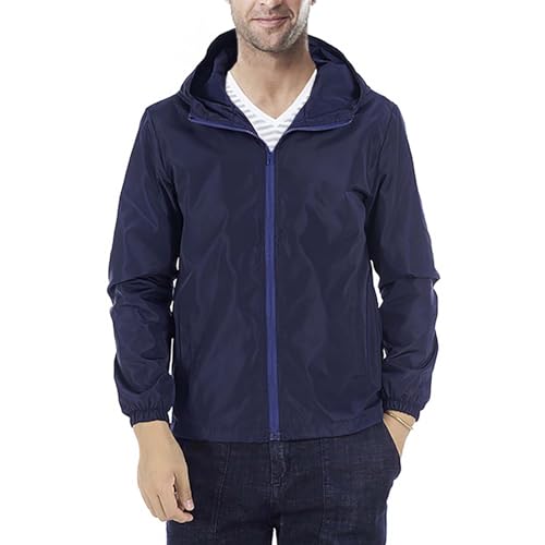 Mens Windbreaker Jackets Lightweight Hooded Zippered Jackets for Men Hiking Sportswear