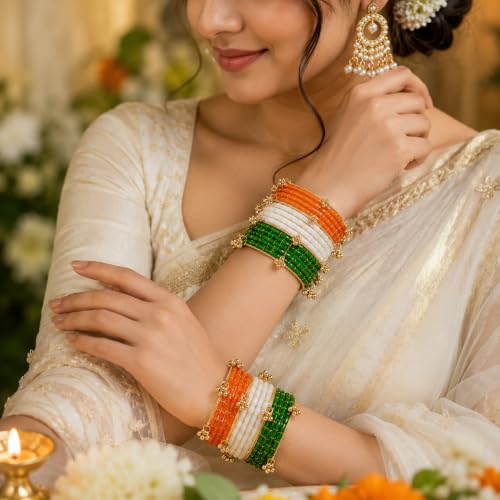 Image of Kashmiri Ghangharoo Glass Bangle Set for Women| Light Weight Bangles | Traditional Transparent Fancy Glass Chudi Set for Wedding, Party.