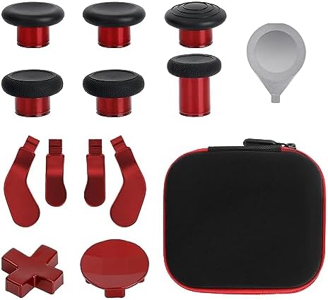 Metal Thumbsticks for Xbox One Elite Controller Series 2 Accessories, 13 in 1 Replacement Magnetic Buttons kit Includes 6 Swap Magnetic Joysticks, 4 Paddles, 2 D-Pads, 1 Adjustment Tool (Plating Red)