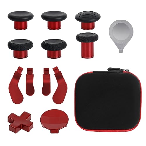 Metal Thumbsticks For Xbox One Elite Controller Series 2 Accessories, 13 In 1 Replacement Magnetic Buttons Kit Includes 6 Swap Magnetic Joysticks, 4 Paddles, 2 D-Pads, 1 Adjustment Tool (Plating Red) #TOP1