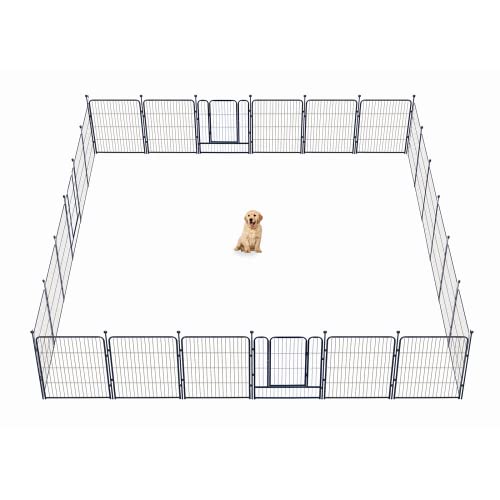 Image of Dog Playpen,32 /40 /45 Inch Height in Heavy Duty, Folding Indoor Outdoor Anti-Rust Dog Exercise Fence, Portable Pet Playpen with Door for Large Medium Small Dogs and Pet (24 Panels, 32 Inch) Silver