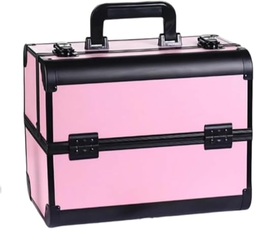 メイクボックス 2段トレイ コスメボックス コスメ道具入れ 収納ケース 化粧ボックス 品ボックス 持ち運び 箱 ネイルグッズ アルミ合金製プロ仕様品 メイクボックス コスメボックス 大容量 箱 収納 小物入 (ピンク1個,1)