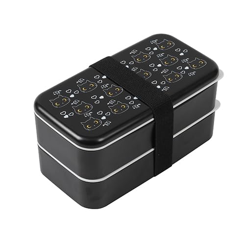 Men's 2-Tier Bento Lunch Box – Leak-Resistant, With Utensils & Funny Black Cat Design For Work Or Picnics