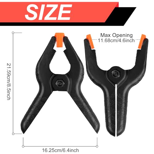 Image of 2 Pack Spring Clamps, 8.5inch Plastic Clips, Small Backdrop Clips, Clamps Heavy Duty, Spring Clips for Crafts, Backdrop Stand, Woodworking, Photography Studios (Black)