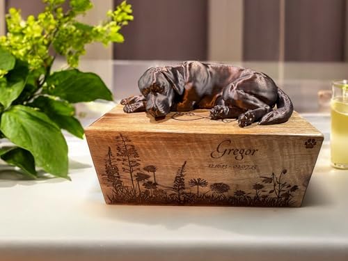 The Maryam Crafts Personalisierte Haustier-Urne für Hundeasche, gravierte Holz-Gedenkbox für Hunde, Katzen, Kleintiere, individueller Name, Datum, Haustierverlust, klein, mittel, groß