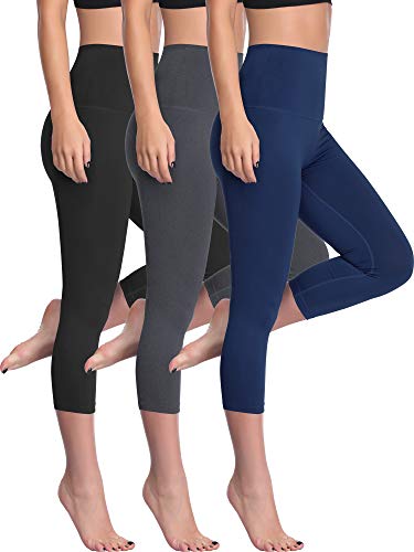 Cadmus High Waist Yoga Capri,Tummy Control,Workout Pants with Pockets for Womens,1002,Black & Grey