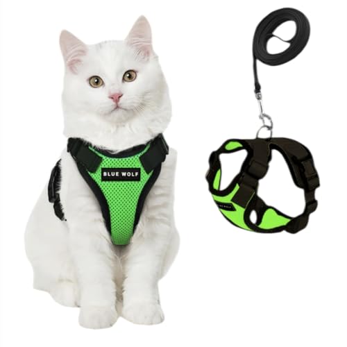 Image of No Pull Cat Harness and Leash Set for Walking - Escape Proof, Soft Air Mesh, Adjustable Vest Harness for Kittens, Cats, Puppy - Lightweight & Comfortable (NEON Green, XXS)
