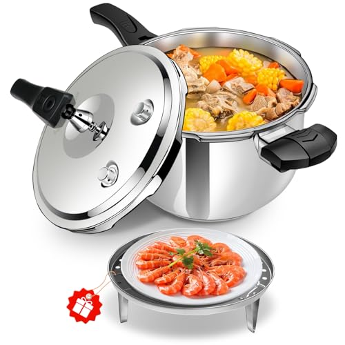 Image of Pressure Cooker Stainless Steel pressure cooker 6 quart Commercial Stove Top Pressure Cooker Pot, Compatible with Gas & Induction Cooker 6+ quart for canning stainless steel