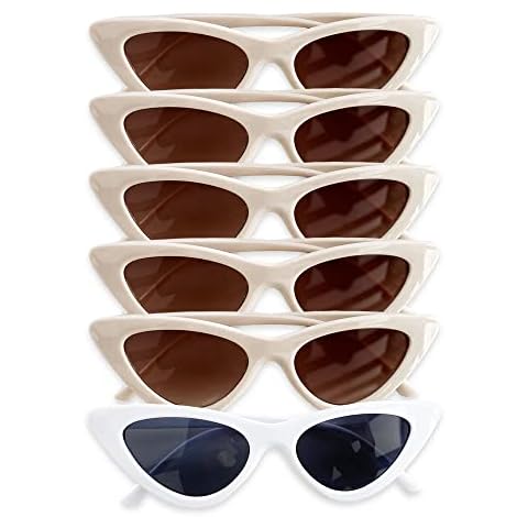 ModParty Cat Eye Sunglasses | SET OF 6: 1 White + 5 Beige | Bachelorette Party Sunglasses | Bride and Bridesmaid Matching Sunnies | Retro Eyewear | Party Favors Cover