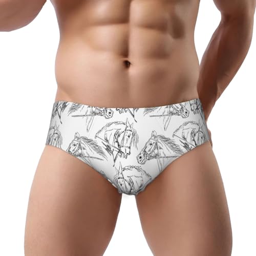 TZTTZT Sous-vêtements pour homme avec lignes dessinées à la main, motif cheval, doux, respirant, confortable, pour homme, Noir, XXXL