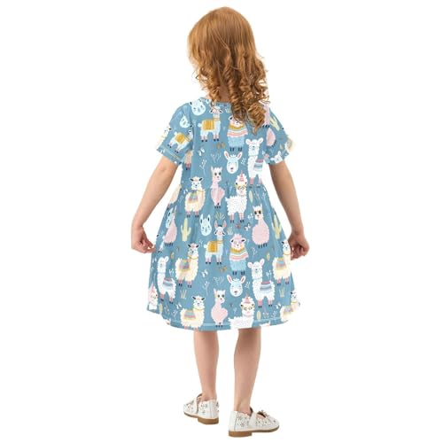 ALAZA Cute Cherry Fruit Rainbow Toddler Girls Dress Short Sleeve A-line Dress 2-8 Years3