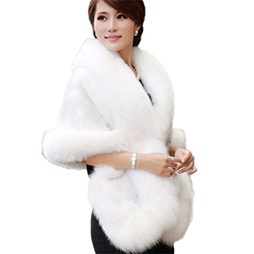 honey qiao Bridal Wedding Faux Fur Coat Warm Shawls Women's Wedding Outerwear Jacket Bolero White