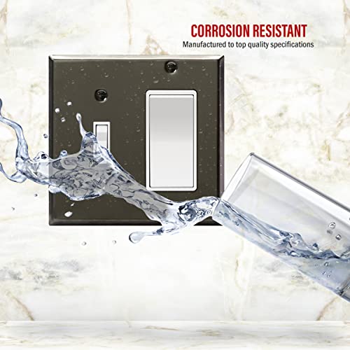 Image of ENERLITES Combination Toggle Switch and Decorator Receptacle Metal Wall Plate, Corrosion-Resistant, Stainless Steel 201, Standard Size 2-Gang 4.50 inch x 4.57 inch, UL Listed, 771131-PBK, Polished Black