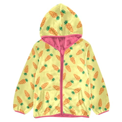 Carrot Toddler Fleece Jacket Baby Girls Hooded Zipper Long Sleeve Thick Warm Outerwear 3-10 Years