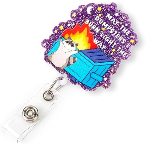 Celokiy Retractable ID Badge Holder with Clip Dumpster Fire Badge Reel Keychain with Clear Work Id Card Holder, Key Ring (May The Dumpsters I Burn Light The Way) Cover