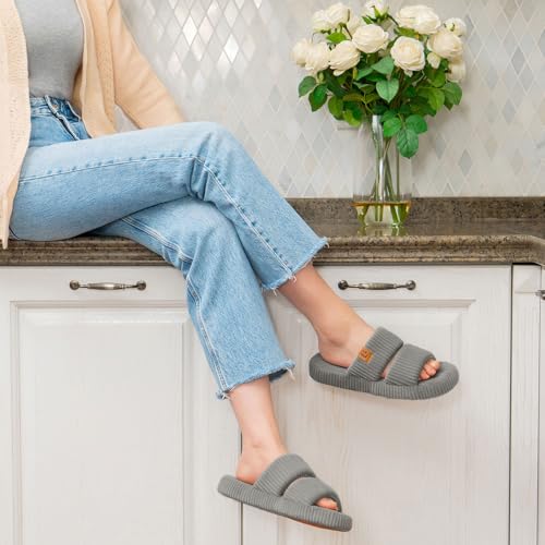 Image of LongBay Slippers for Women Memory Foam Open Toe Slide Indoor House Shoes Slip On Bedroom Comfy Gift