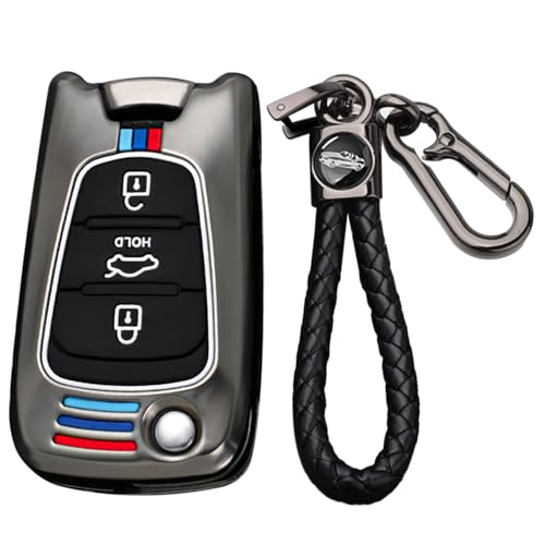 Coque de protection à rabat pour clé Hyundai i20 et i30 boîtier noir 3 boutons