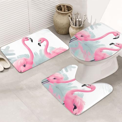 Alfombra De Baño De 3 Piezas Amor Flamenco Juego De Alfombrillas De Baño por Encargo Moda Alfombras De Cama, para Cocina, Dormitorio, Bathroom