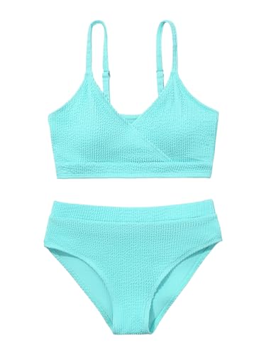 Image of Girl's 2 Piece Swimsuit Solid Spaghetti Strap Bikini Sets Beach Bathing Suit Swimwear for Teen Girls
