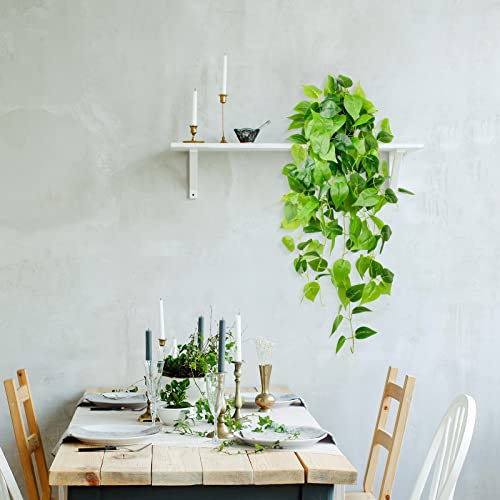 Image of LOYWREE 35.4in Artificial Plants in Black Pot Realistic Fake Hanging Potted Greenery with Faux Ivy Vine & Pothos - Ideal for Shelf, Home, Office, Indoor & Outdoor Garden Decor