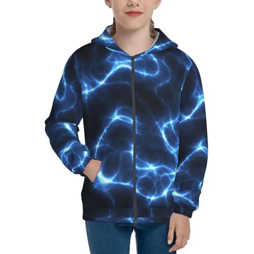 Blue Marble And Gold Kid Hoodies Boys Zip Up Sweatshirts Girls Pullover with Pocket3