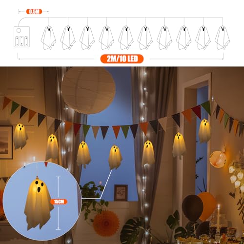 Zodight Ghosts of Halloween String Lights, 3M 10LED Hanging Ghosts 8 Modes Fairy Light with Remote Control, Battery Operated Decoration Indoor Outdoor for Halloween Decoration - Image 7