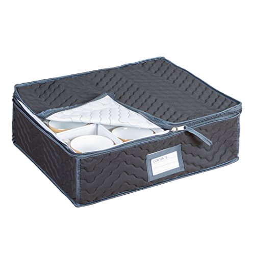 Richards Homewares China Cup Storage Chest - Deluxe Quilted Microfiber (Black with Charcoal Trim) (13