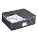 China Cup Storage Chest - Deluxe Quilted Microfiber (Black With Charcoal Trim) (13"H x 15.5"W x 5"D)
