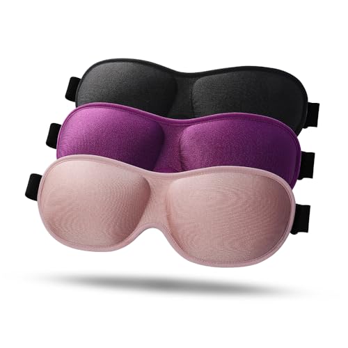 DKONXIA スリープマスク 99.99% 遮光アイマスク 3D輪郭 あらゆる顔の形をした男性/女性 旅行 ヨガ 昼寝 横向き 瞑想用アイマスク (クラシック:ブラック/ピンク/パープル)