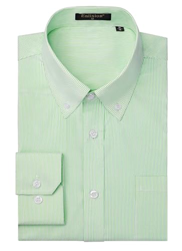 Enlision Mens Pinstripe Dress Shirt Green Formal Button Down Shirt Long Sleeve Office Casual Regular Fit with Pocket 2XL