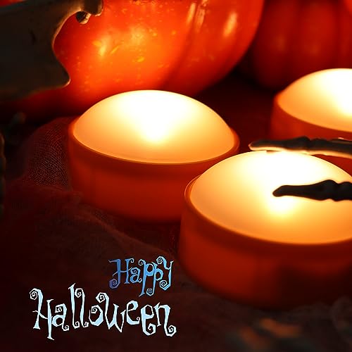 Image of QIDEA LED Pumpkin Lights with Remote and Timer, Battery Operated Bright Flickering Flameless Candles for Pumpkin Decor, Jack-O-Lantern Halloween Party Decorations,Orange Color, 3 Pack