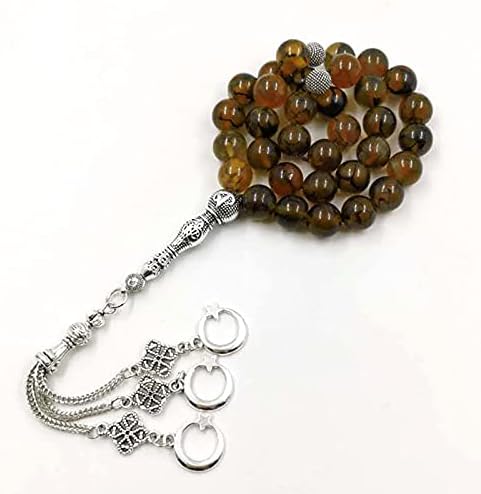 ALBASHAN Tasbih Natural Brown agates stone islamic rosary misbaha 33beads Metal tassels Arabic fashion bracelet Jewelry Accessories gift