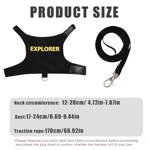 Image of PEUTIER Bearded Dragon Leash and Harness Set, Escape Prevention Bearded Dragon Accessories Adjustable Lizard Reptiles Harness for Chameleon Small Pet Amphibian Outdoor Safe Walk, Medium, black