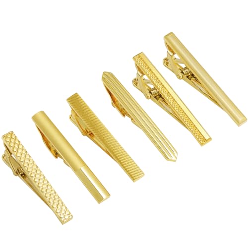 Gold Tie Clip for Men 6 Pack, TAIGRAMA Tie Bar and Tie Pin Clip Set for Regular Ties, Unique Mens Tie Clip Tie Clasp Gold Suitable for Wedding Anniversary Business Professional and Best Gifts