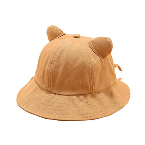 Kawaii - Gorro de pescador para mujer, plegable, con orejas de gato, color liso, para exteriores, con protección UV, sombrero de playa, ala ancha, plegable, color camel marrón claro