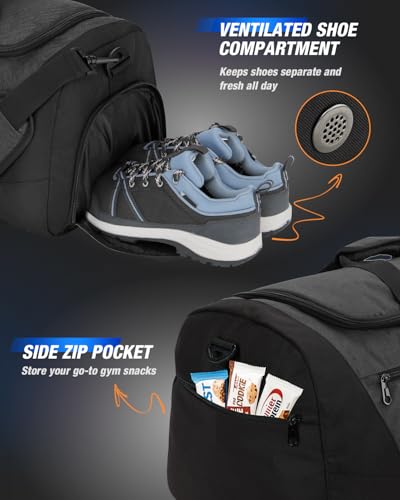 Gonex Gym Duffel Bag with Shoe Compartment Wet Pocket, Large Capacity Sports Duffle Bag for Men Women, Workout & Travel Bag with Multiple Pockets, Black, Small (30L)3