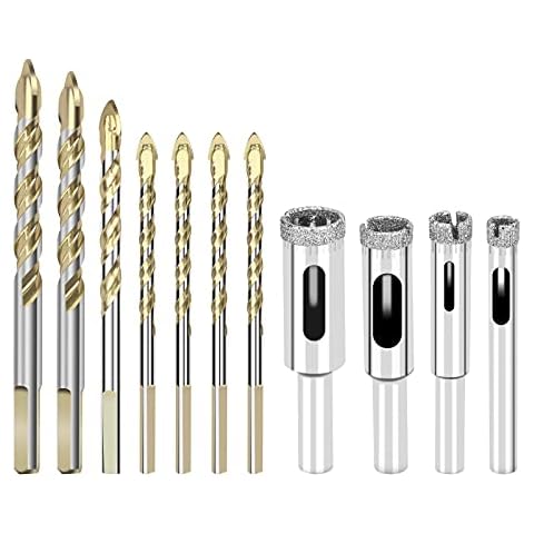 11pcs Tungsten Carbide Tip Drill Bits Set CINVEED Triangle Alloy Twist Drill Bit Tile Drill Bit for Porcelain Ceramic Brick Wall Mirror (6/8/10/12mm) Cover