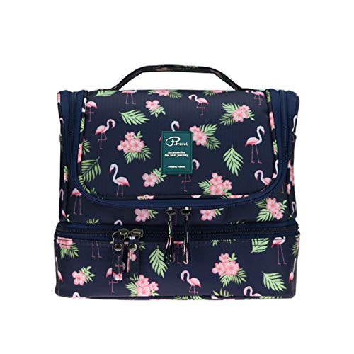 Trousse de Toilette Femme Trousse Maquillage de Voyage Trousse de Toilette Voyage à Suspendre Sac Cosmétique Pliable (Bleu)