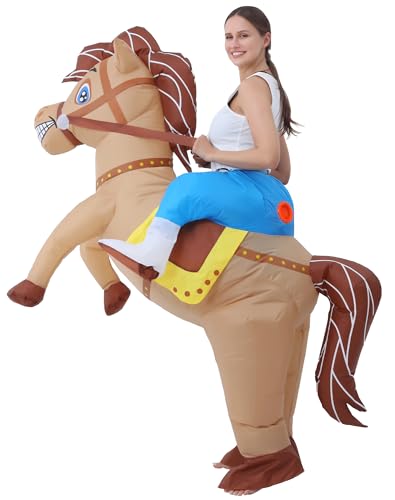 Inflatable Horse Costume, Funny Cowboy Costume, Riding Horse Suit, Air Blow up Costumes for Halloween, Christmas,Masquerade Carnival, Fasching, Theme Parties, Cosplay