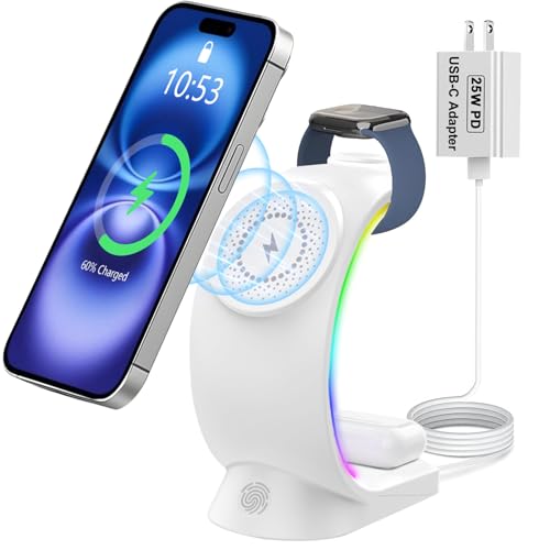 【2025最新型】Lishang ワイヤレス充電器 3in1 Magsafe充電器 15W急速【6色変更雰囲気ライト】3台同時 マグセーフ充電器 マグネット式 iPhone/Apple Watch/Airpods対応 スマホ スタンド 置くだけ 自宅用 i