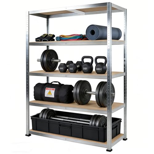 Brstheco Estantería para cargas pesadas, 180 x 90 x 60, con estructura de acero, 5 estantes ajustables, cada uno para garaje, despensa de hasta 150 kg