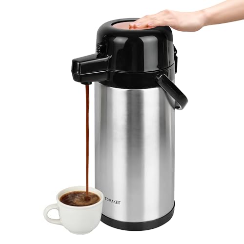 TOMAKEIT Airpot Coffee Carafe for Keeping Hot,102oz/3L Coffee Dispenser Thermal with Pump,Insulated Stainless Steel Hot Beverage Dispenser for Parties,Thermal Carafe for Hot Drinks Water Tea Chocolate