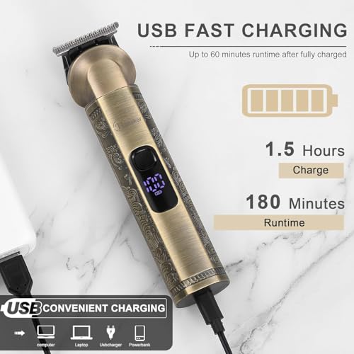 Image of Hatteker Beard Trimmer Kit Professional Hair Clipper Zero Gapped T-Blade Electric Razor Shaver for Nose Ear Body Face Mustache Men Cordless Grooming Kit 8 in 1